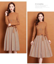 Load image into Gallery viewer, Elegant Knitted Sweater pleated Dress Female Autumn Winter Dress Long Sleeve Sweater  Women Dress Office Lady Casual Midi Dress