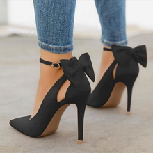Load image into Gallery viewer, New bow pumps women high heels woman pointed toe stiletto pumps sexy party woman black plus size shoes wedding shoes ladies