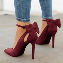 Load image into Gallery viewer, New bow pumps women high heels woman pointed toe stiletto pumps sexy party woman black plus size shoes wedding shoes ladies