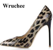 Load image into Gallery viewer, Wruchee  high heels shoes woman leopard patent pointed toe  women's shoes  12cm thin heels