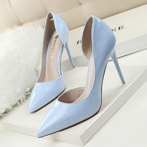 New 2019 Women pumps Elegant pointed toe patent leather office lady Shoes Spring Summer High heels Wedding Bridal Shoes