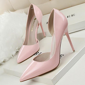 New 2019 Women pumps Elegant pointed toe patent leather office lady Shoes Spring Summer High heels Wedding Bridal Shoes