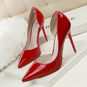 New 2019 Women pumps Elegant pointed toe patent leather office lady Shoes Spring Summer High heels Wedding Bridal Shoes