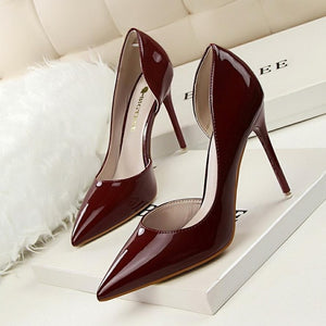 New 2019 Women pumps Elegant pointed toe patent leather office lady Shoes Spring Summer High heels Wedding Bridal Shoes