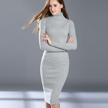 Load image into Gallery viewer, Women Autumn Winter Sweater Knitted Dresses Slim Elastic Turtleneck Long Sleeve Sexy Lady Bodycon Robe Dresses Vestidos