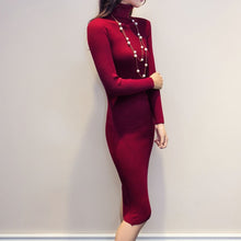 Load image into Gallery viewer, Women Autumn Winter Sweater Knitted Dresses Slim Elastic Turtleneck Long Sleeve Sexy Lady Bodycon Robe Dresses Vestidos