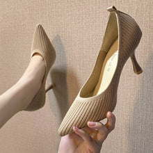 Load image into Gallery viewer, Fashion Black High Heels 2019 New Shallow Mouth Women&#39;s Shoes Professional Work Shoes Pointed Toe Stiletto Knitted Single Shoes