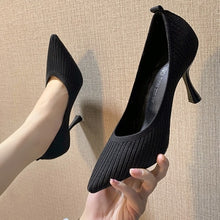Load image into Gallery viewer, Fashion Black High Heels 2019 New Shallow Mouth Women&#39;s Shoes Professional Work Shoes Pointed Toe Stiletto Knitted Single Shoes