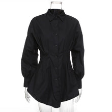 Load image into Gallery viewer, Meihuida Summer Autumn Women Long Sleeve Mini Shirt Dress Button V Neck Three Quarter Sleeve Waist Collection Blouses Dress