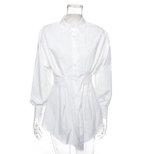 Load image into Gallery viewer, Meihuida Summer Autumn Women Long Sleeve Mini Shirt Dress Button V Neck Three Quarter Sleeve Waist Collection Blouses Dress