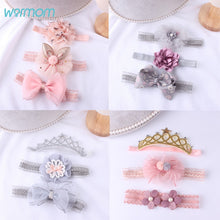 Load image into Gallery viewer, Warmom 3PCS Baby Girls Crown Flower Headband Headwear Set Infant Newborn Princess Elastic Bowknot Lace Hair Accessories Hairband