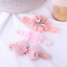Load image into Gallery viewer, Warmom 3PCS Baby Girls Crown Flower Headband Headwear Set Infant Newborn Princess Elastic Bowknot Lace Hair Accessories Hairband