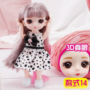 New 16 cm BJD Mini Doll 13 Movable Joint Girl Baby 3D Big Eyes Beautiful DIY Toy Doll With Clothes Dress Up 1/12 Fashion Doll