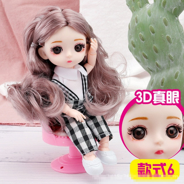 New 16 cm BJD Mini Doll 13 Movable Joint Girl Baby 3D Big Eyes Beautiful DIY Toy Doll With Clothes Dress Up 1/12 Fashion Doll