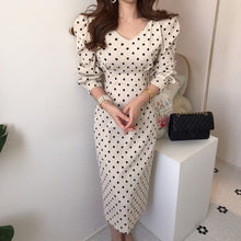 Load image into Gallery viewer, French Style Spring Autumn Women Casual Polka Dot Print A-Line Party Corduroy Dresses Eleagnt Lace-Up Slim  Fashion