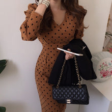 Load image into Gallery viewer, French Style Spring Autumn Women Casual Polka Dot Print A-Line Party Corduroy Dresses Eleagnt Lace-Up Slim  Fashion