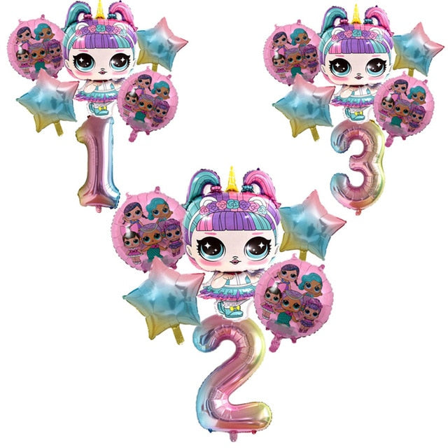 6pcs LOL Surprise Birthday Balloons LOL Party Supplies Number Balloons Set Home Decoration Birthday Party Decorations Kids