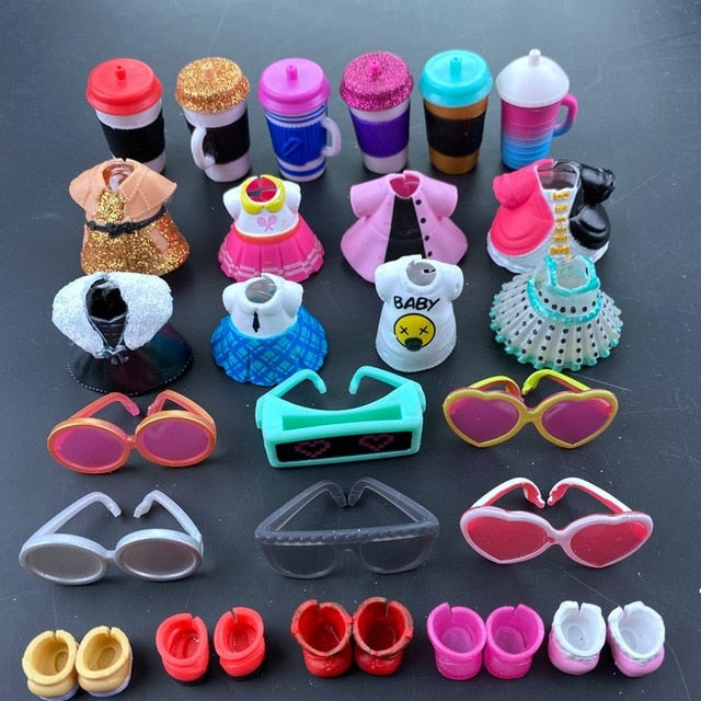 4pc/Set Original Clothes Shoes Bottles Accessories Dress Suit for LOL 8 cm Big Sister Dolls Kid Gift Toy
