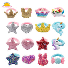 Load image into Gallery viewer, 1/5/12 Pcs Shiny Glitter Elastic Hair Band Heart Star Hair Tie Kids Korean Hair Rope Crwon Kawaii Kids Rabbit Hair Accessories