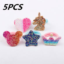 Load image into Gallery viewer, 1/5/12 Pcs Shiny Glitter Elastic Hair Band Heart Star Hair Tie Kids Korean Hair Rope Crwon Kawaii Kids Rabbit Hair Accessories