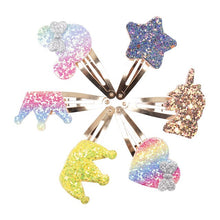 Load image into Gallery viewer, 1/5/12 Pcs Shiny Glitter Elastic Hair Band Heart Star Hair Tie Kids Korean Hair Rope Crwon Kawaii Kids Rabbit Hair Accessories