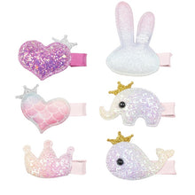 Load image into Gallery viewer, 1/5/12 Pcs Shiny Glitter Elastic Hair Band Heart Star Hair Tie Kids Korean Hair Rope Crwon Kawaii Kids Rabbit Hair Accessories