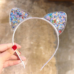 Kawaii Shiny Sequins Cat Ears Headband for Girl Manual Cat Ears Hairband Kid Hair Accessories for Women Cartoon Headband