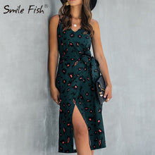 Load image into Gallery viewer, Leopard Print Girls Holiday Dress Women Sexy Sleeveless Split Summer Dresses Vacation Boho V-Neck Beach Female Sashes Robe G1144