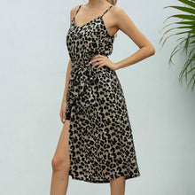 Load image into Gallery viewer, Leopard Print Girls Holiday Dress Women Sexy Sleeveless Split Summer Dresses Vacation Boho V-Neck Beach Female Sashes Robe G1144